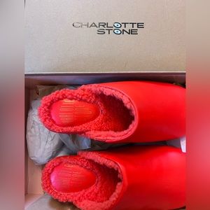 Charlotte Stone Red Slip-On Shearling Clog Mules